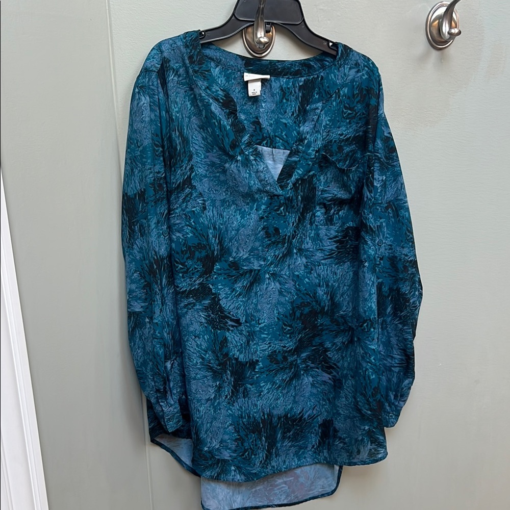 Ava & Viv Blue Long Sleeve Relaxed Blouse